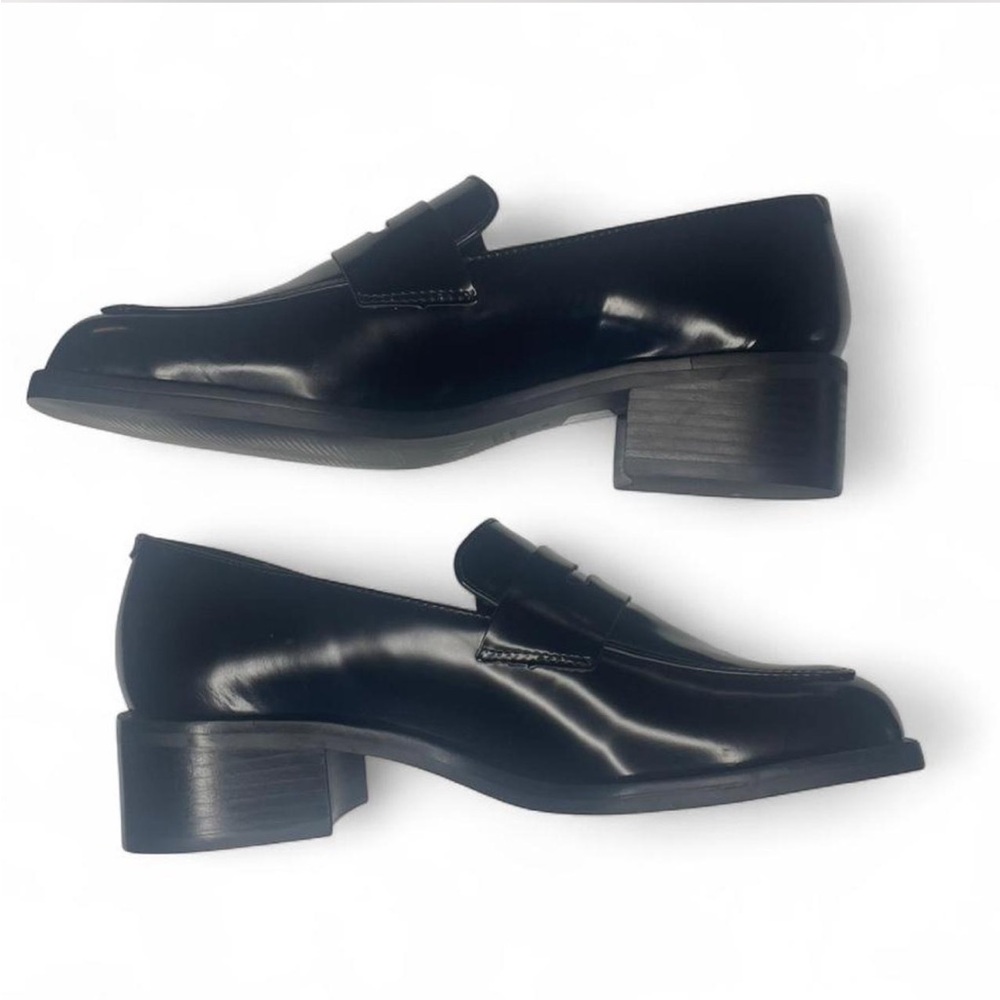 Maeve Anthropologie Square Toe Leather Penny Loafer Heels Black - Sz. 5-5.5 - Picture 5 of 8